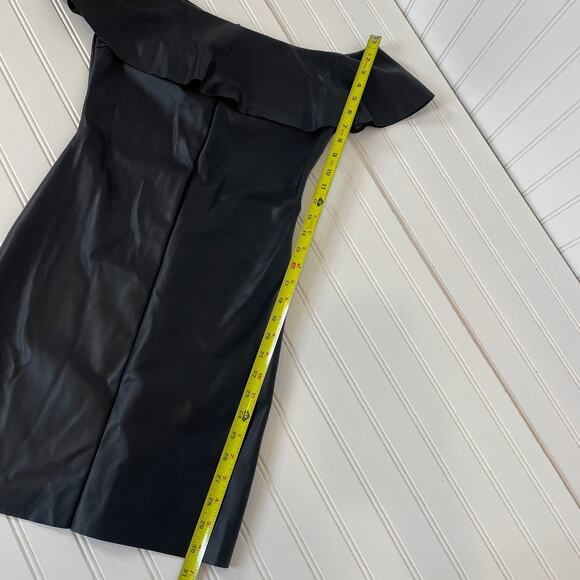 Mango Black Vegan Leather Off the Shoulder Ruffle Mini Bodycon Dress Size S - Picture 9 of 9